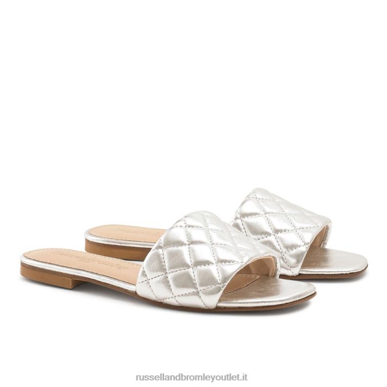 argento V0V4J397 donne Russell And Bromley quiltmule sabot piatto trapuntato
