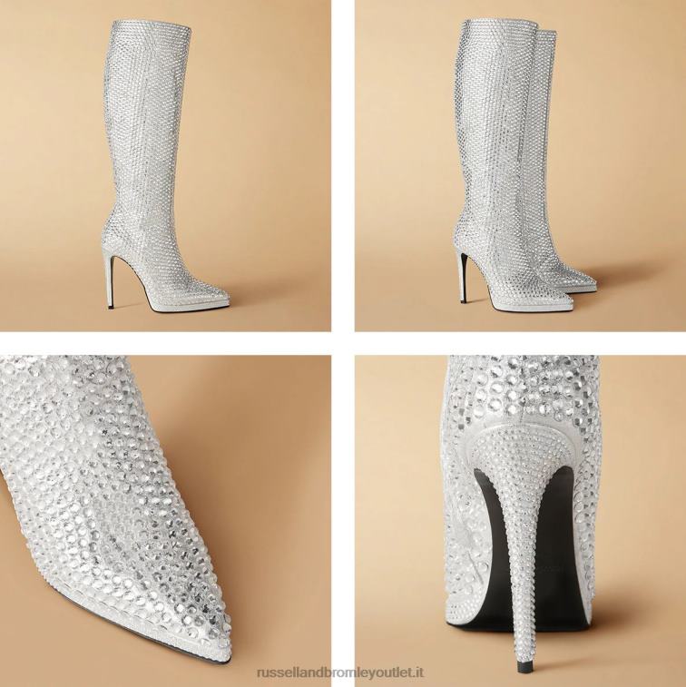 argento V0V4J359 donne Russell And Bromley stivale al ginocchio in cristallo con riflettori
