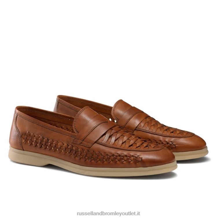 marrone V0V4J577 uomini Russell And Bromley mocassino con dettaglio intreccio superiore