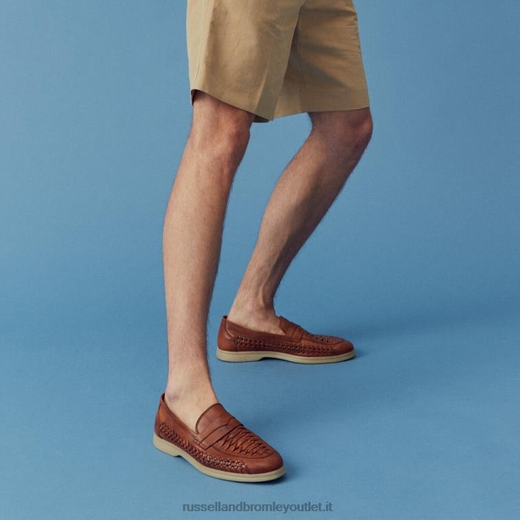 marrone V0V4J577 uomini Russell And Bromley mocassino con dettaglio intreccio superiore